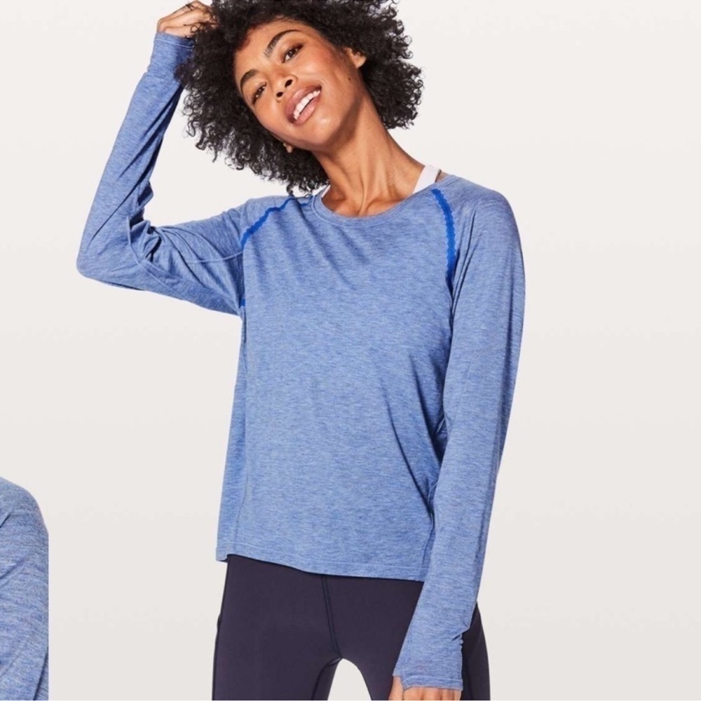 Lululemon Stop Drop & Squat Long Sleeve Back Cutout Top Womens 6 Blue